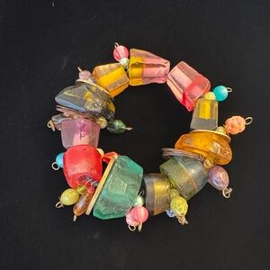 Multicolor Beaded Stretch Bracelet with South Africa Coin